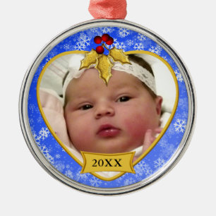 Baby's Photo Keepomwille Gold Blue Snowy Kerstmis Metalen Ornament