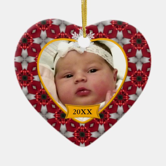 Baby's Photo Keepomwille Red Kerstpatroon Keramisch Ornament (Voorkant)