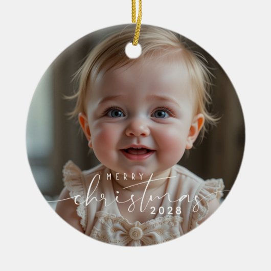 Baby's photo Merry Christmas Modern Keramisch Ornament (Voorkant)