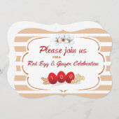 Baby's Red Egg en Ginger Invitation with Stripes Kaart (Voorkant / Achterkant)