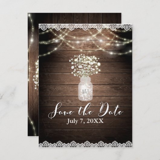 Baby's Rustic bruiloft Breath Lights Save the Date Aankondigingskaart (Voorkant / Achterkant)