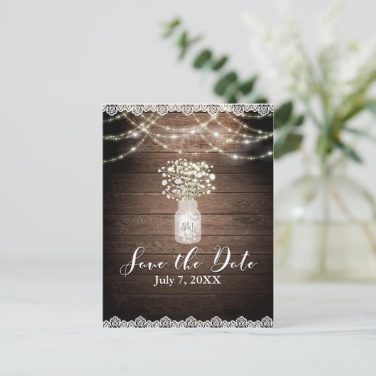 Baby's Rustic bruiloft Breath Lights Save the Date Aankondigingskaart (Staand voorkant)