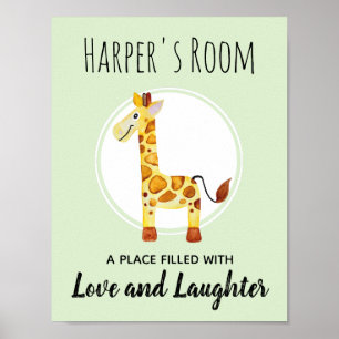 Baby's Waterverf Giraffe Oerwoud Nursery Art Poster