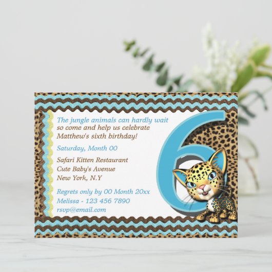 Baby's zesde verjaardag oerwoud safari kaart (Staand voorkant)