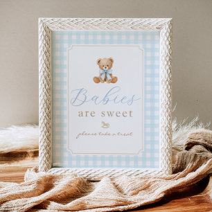 Baby's zijn schattige teddybeer Blauw geruit Poster