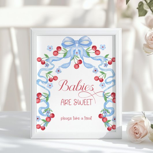 Baby's zijn zoet Cherry Blue Bow Baby shower Poster