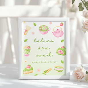 Baby's zijn zoete Matcha Thee Roze Baby Shower Poster