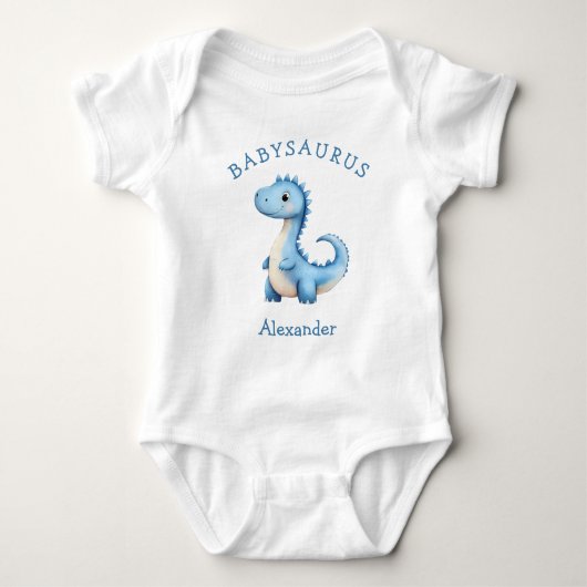 Babysaurus Blue Dinosaur Personalized Boys Romper (Voorkant)
