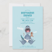 Babysaurus T-rex Baby shower bleu Invitation (Devant)