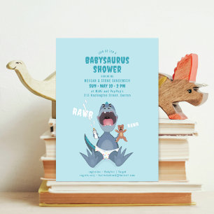 Babysaurus T-rex Baby shower bleu Invitation