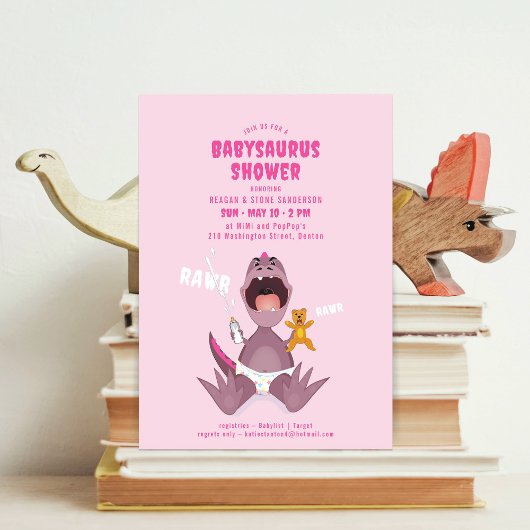 Babysaurus T-rex Baby shower rose Invitation