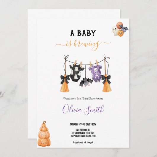 BABYSHOWER HALLOWEEN VIBE PARTY UITNODIGING (Voorkant / Achterkant)
