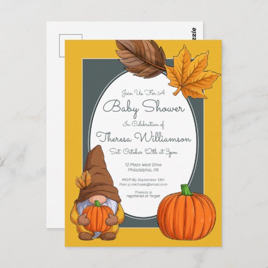 BABYSHOWER | Kabouter Herfst Uitnodiging (Voorkant / Achterkant)