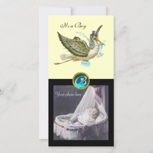 BABYSHOWER KADOVIERKANT MET INITIALLEN aquamarijn Aankondiging