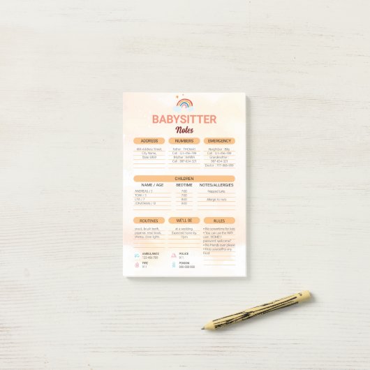 babysitbedrijf | Informatienota babysitter Post-it® Notes (Op bureau)