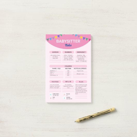 babysitbedrijf | Informatienota babysitter Post-it® Notes (Op bureau)