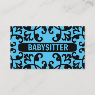 Babysitter Blue Damask Carte de visite