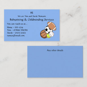 Babysitter, Child Minder Contact Carte de visite