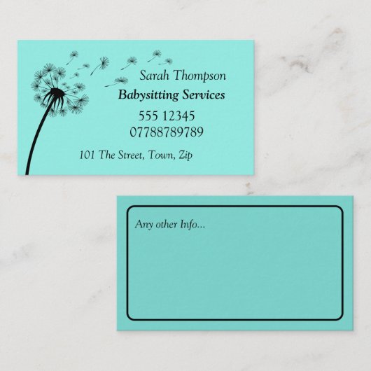Babysitter Contact Carte de visite (Devant / Derrière)