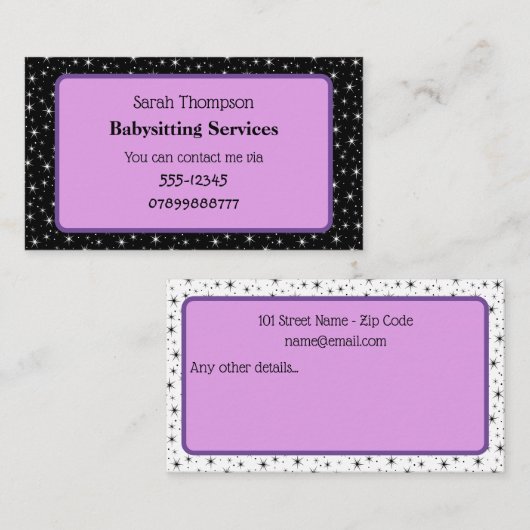 Babysitter Contact Carte de visite (Devant / Derrière)