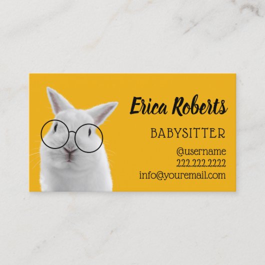 Babysitter Cute Nerdy Rabbit Babysitter Childcare Visitekaartje (Voorkant)