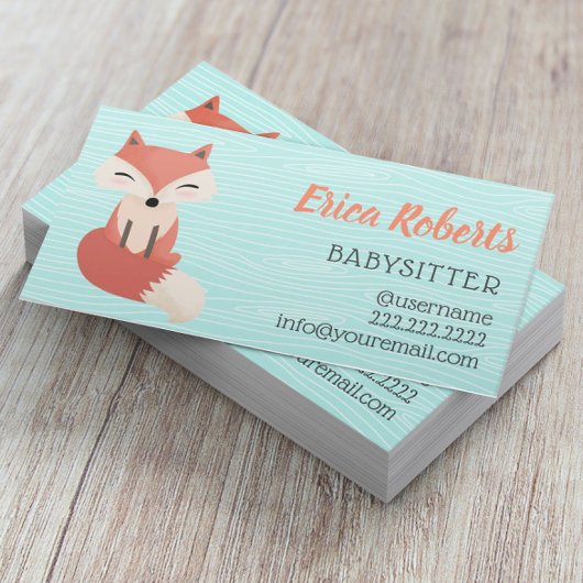 Babysitter Cute Woodland Fox Babysitdcare Visitekaartje