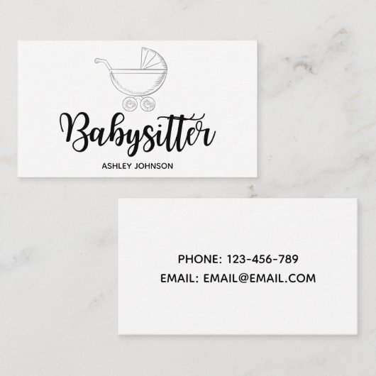 Babysitter kalligrafie esthetiek modern elegant visitekaartje (Voorkant / Achterkant)