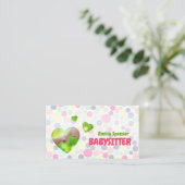 Babysitter Nanny Bubbles & Hearts Carte de visite (Debout devant)