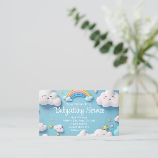 Babysitter Nanny Kinderopvang Happy Clouds Visitekaartje (Staand voorkant)