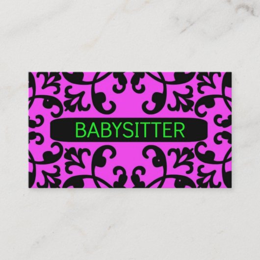 Babysitter Pink Damask Carte de visite (Devant)