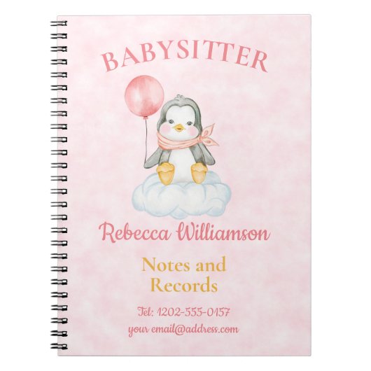 Babysitter Schattige Pinguïn Notities en Record Notitieboek (Voorkant)