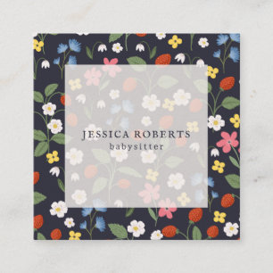 Babysitter Strawberry marine patroon vierkant Vierkante Visitekaartje