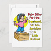 Babysitter voor Hire. Briefkaart (Voorkant / Achterkant)