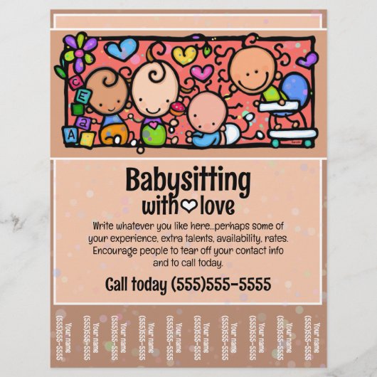 Babysitting Kinderopvang Promotie Scheurblad Flyer (Voorkant)