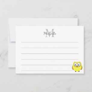 Babyuil Cartoon Gelijnd Monogram Gepersonaliseerd Notitiekaartje