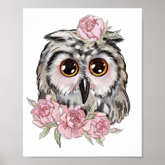 Babyuil Roos Dierenposter | Muurprint Poster (Voorkant)