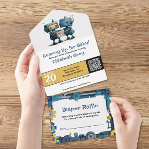 Babyuitje Voorbereiden – Robot Baby Shower Uitnodi All In One Uitnodiging