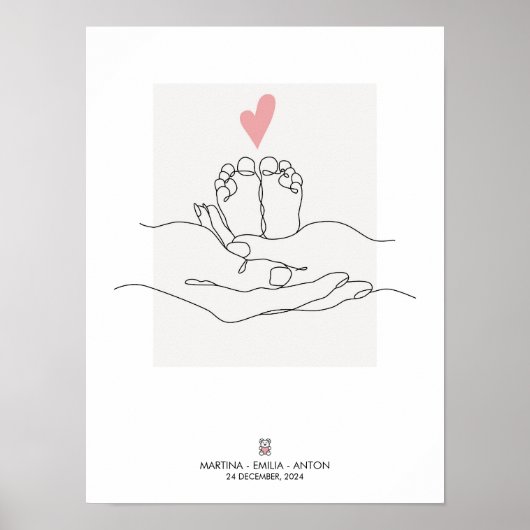 Babyvoetjes Geboorte Statistieken Nursery Kunst Poster (Voorkant)