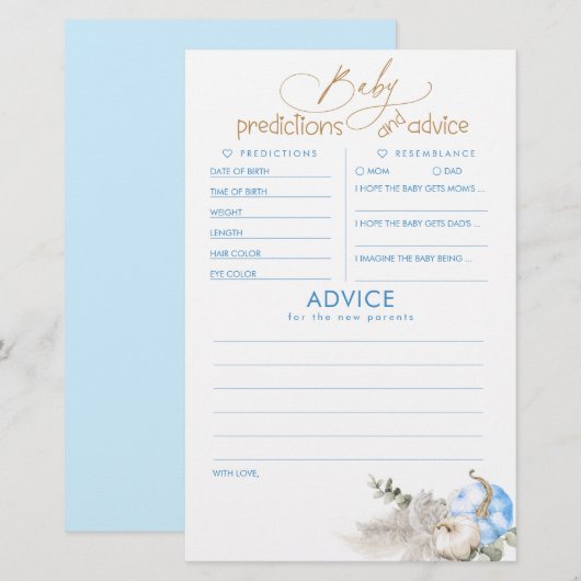 Babyvoorspellingen en -advies Baby Shower-spel (Voorkant / Achterkant)