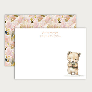 Babywolf Met Wilde Bloemen Bosdier Kinderkamer Notitiekaartje