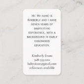 Babyzittende bij Jersey Shore White Visitekaartje (Achterkant)