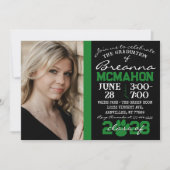 Baccalauréat en Paw Noir & Vert Photo Invitation (Devant)