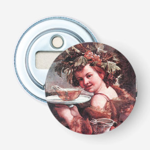 BACCHUS, DRUIVEN EN WITTE WIJN BUTTON FLESOPENER