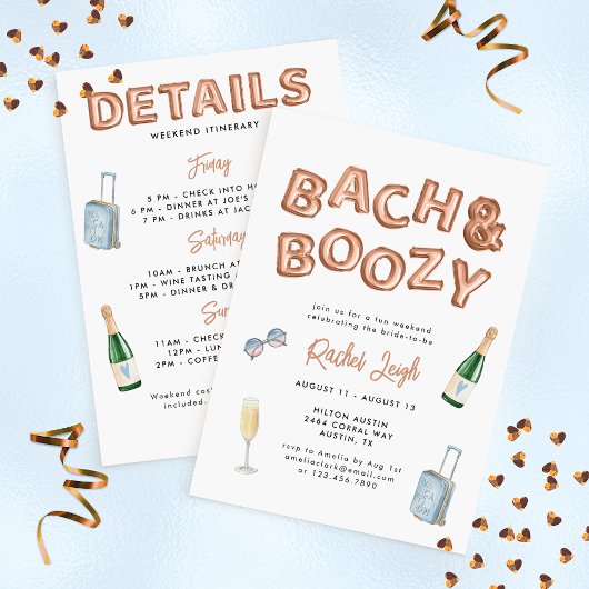 Bach & Boozy Roos Gold Bachelorette Weekend Kaart