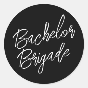 Bachelor Brigade Zwart en Wit Vrijgezellenfeest Ronde Sticker