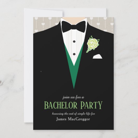 Bachelor fête tuxedo invitation rose vert (Devant)