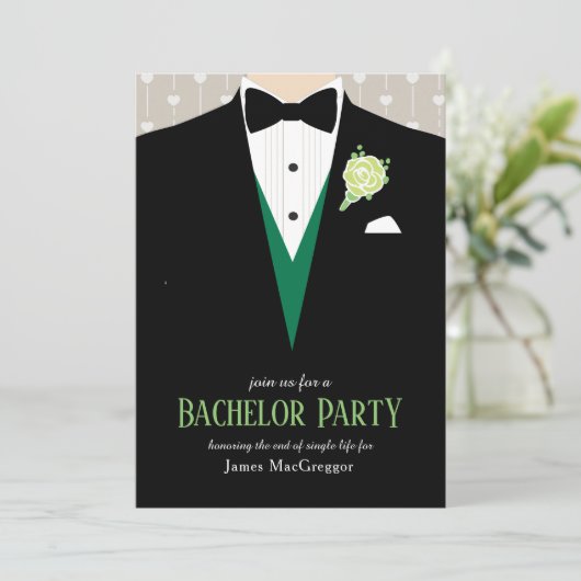 Bachelor fête tuxedo invitation rose vert (Debout devant)