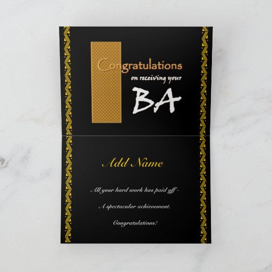 Bachelor of Arts BA Gefeliciteerd Custom Name Kaart (Binnen)