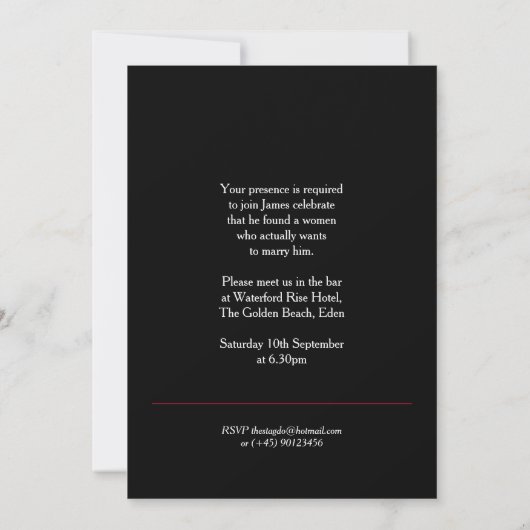 Bachelor partie tuxedo rose rouge invitation (Dos)