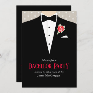 Bachelor partie tuxedo rose rouge invitation